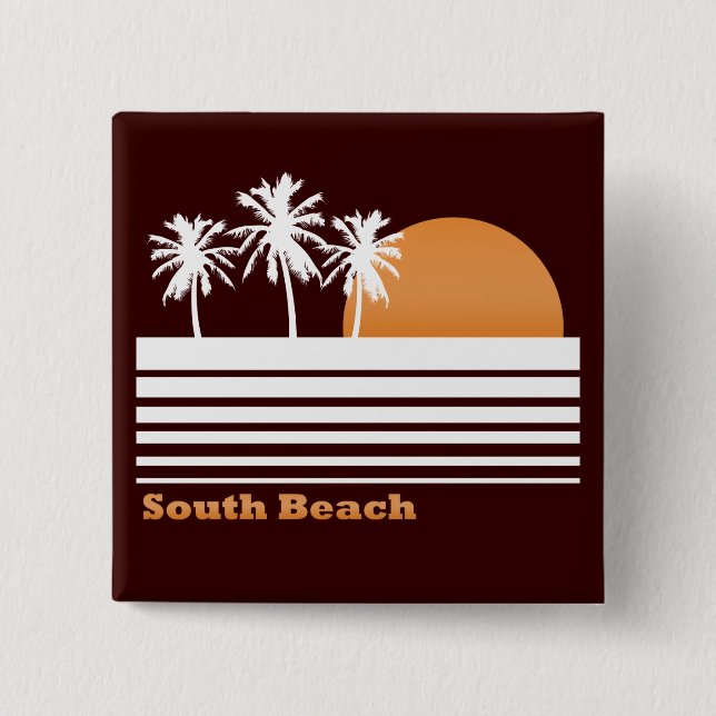 Badge Carré 5 Cm Rétro bouton du sud de plage (Devant)