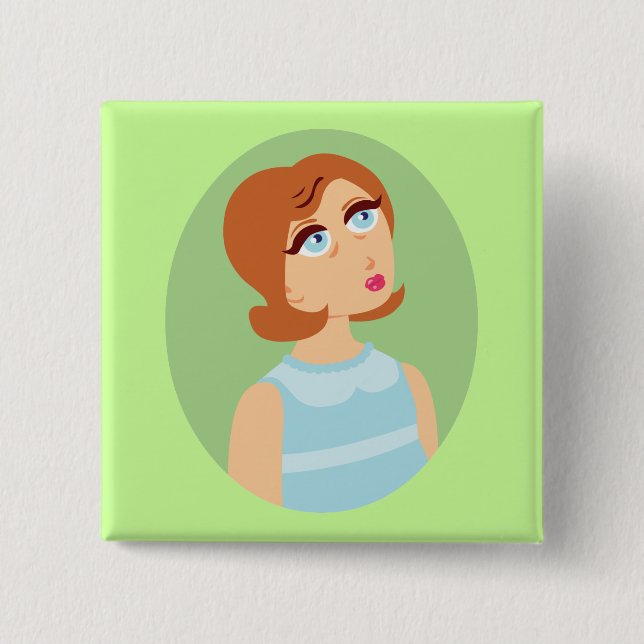Badge Carré 5 Cm Retro Girl Blue (Devant)