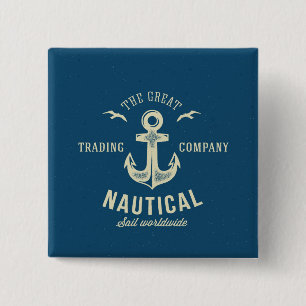 Badge Carré 5 Cm Rétro logo nautique