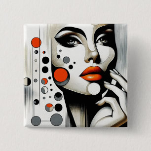 Badge Carré 5 Cm Retro Pop Diva : Elégance géométrique Art Abstrait