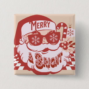 Badge Carré 5 Cm Rétro Santa Joyeux et Lumineux Groovy  