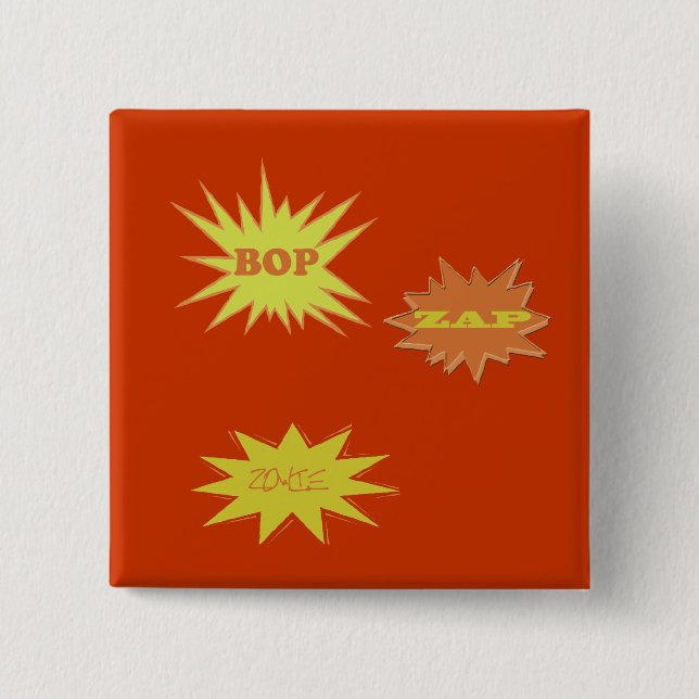 BADGE CARRÉ 5 CM RÉTRO ZAP ZOWIE BOP (Devant)