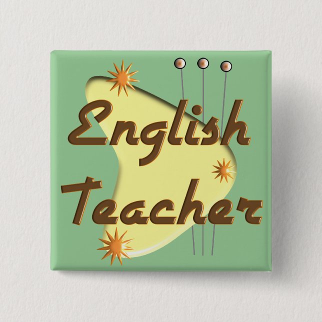Badge Carré 5 Cm Rétros cadeaux de style de professeur d'Anglais (Devant)