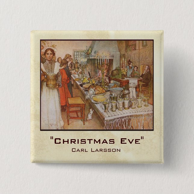 Badge Carré 5 Cm Réveillon de Noël de Carl Larsson (Devant)