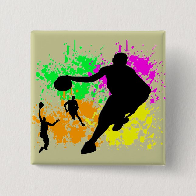 Badge Carré 5 Cm Rêves de basket-ball (Devant)