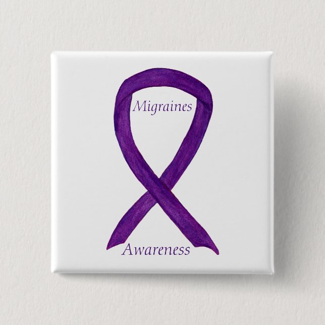 Badge Carré 5 Cm Ribbon de sensibilisation à la migraine (Devant)