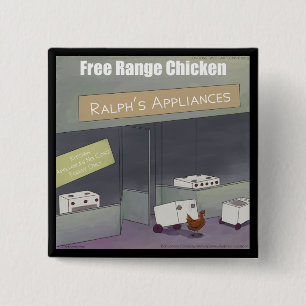 Badge Carré 5 Cm Rick London Funny Poulet Libre De Gamme