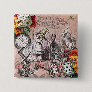 Badge Carré 5 Cm rideau d'alice nonsense pays des merveilles