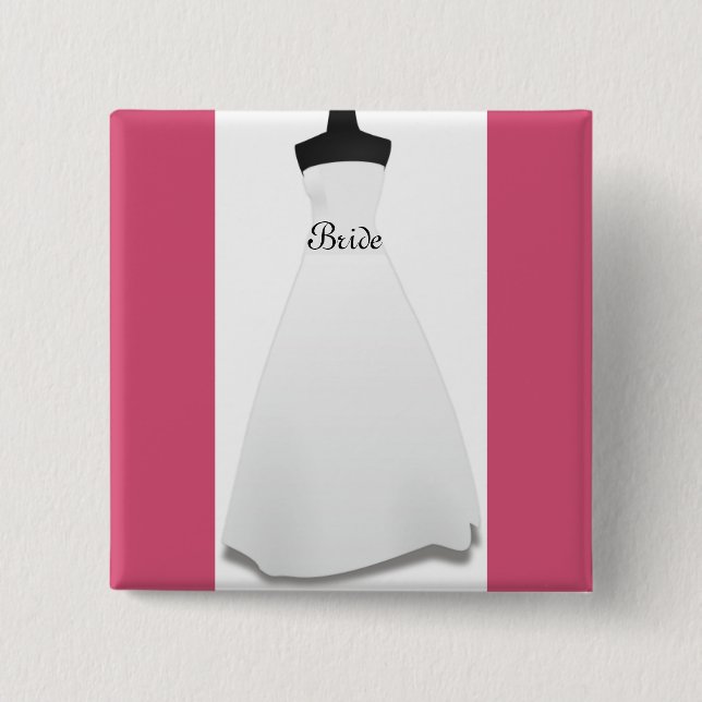 Badge Carré 5 Cm Robe de mariée élégante Script Bride bouton cadeau (Devant)