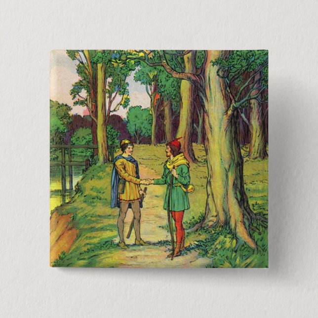 Badge Carré 5 Cm Robin Hood et petit John (Devant)