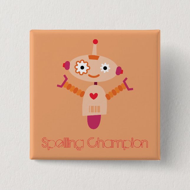 Badge Carré 5 Cm Robot Champion d'orthographe (Devant)