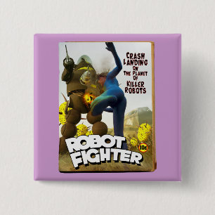 Badge Carré 5 Cm Robot Fake Pulp Cover 2 Bouton