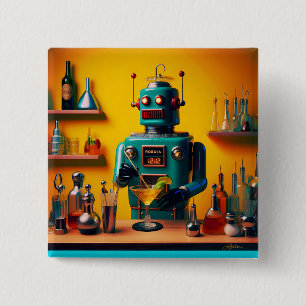 Badge Carré 5 Cm Robot Rétro Futuriste ROBIA 12J2 Mixologue