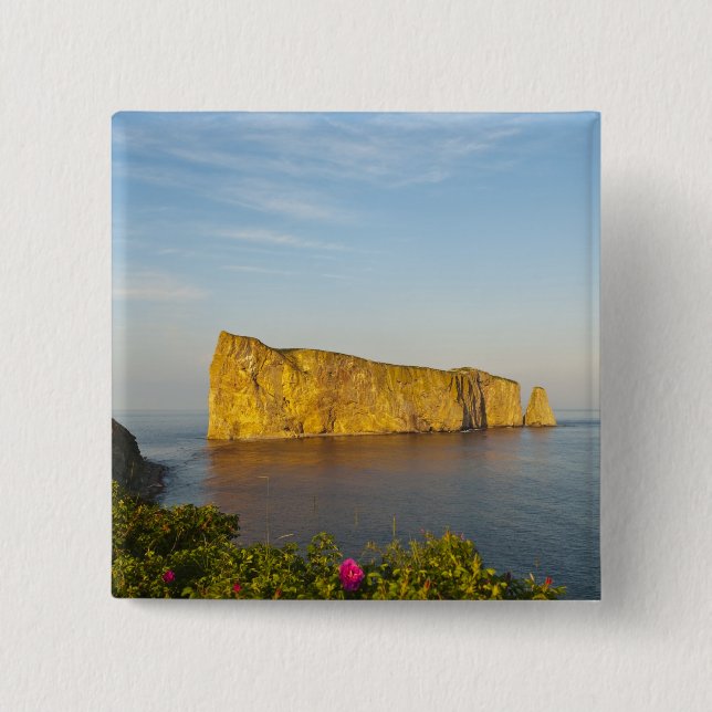 Badge Carré 5 Cm Rocher Perce (Perce Rock), Québec, Canada. (Devant)
