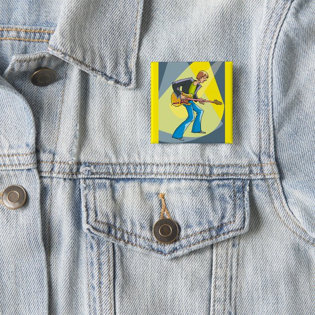 Badge Carré 5 Cm Rock Guitarist 70s Style Musician (Créateur téléchargé)