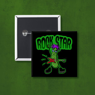 Badge Carré 5 Cm Rock Star Pickle - Drôle Cartoon