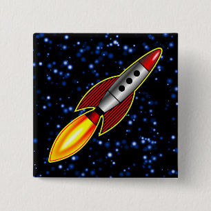 Badge Carré 5 Cm Rocket Retro - Customisé
