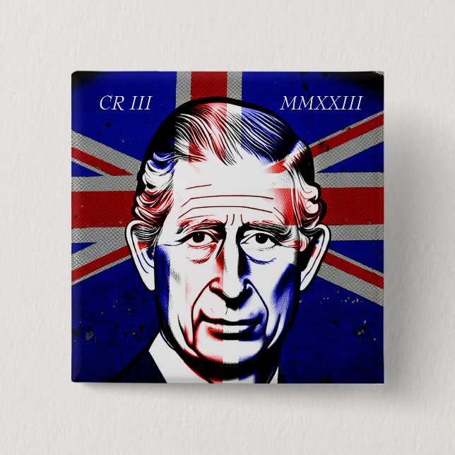Badge Carré 5 Cm Roi Charles III (Devant)