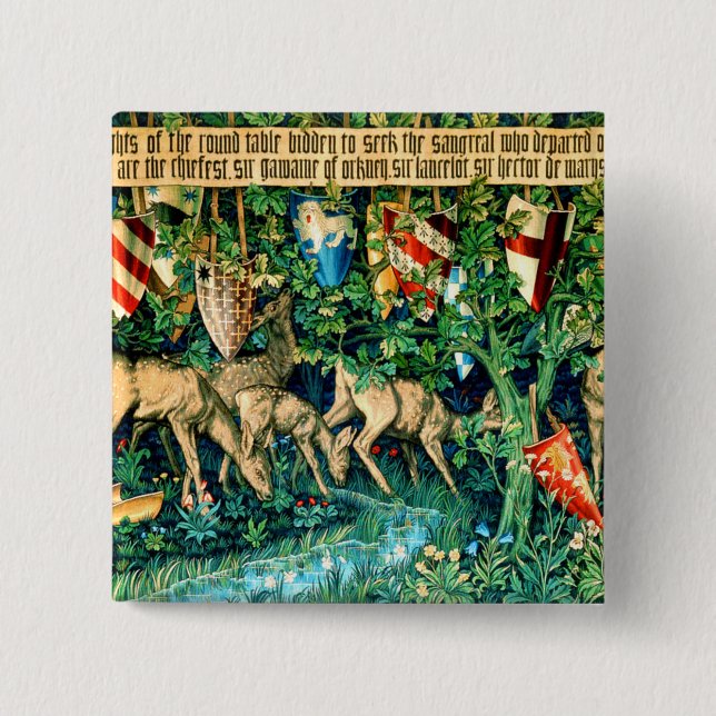 Badge Carré 5 Cm Roi médiéval Arthur William Morris (Devant)