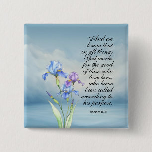Badge Carré 5 Cm Romans 8:28 Aquarelle Iris 