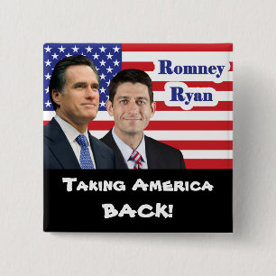 Badge Carré 5 Cm Romney Ryan - rapportant l'Amérique !