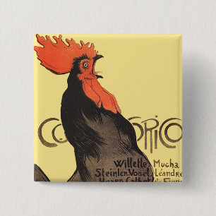 Badge Carré 5 Cm Rooster Steinlen Cocorico