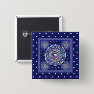 Badge Carré 5 Cm rosace bleue