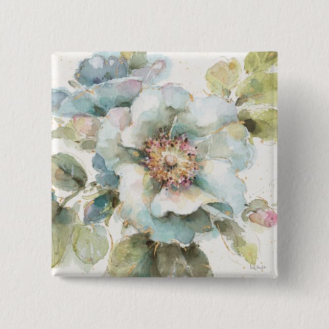 Badge Carré 5 Cm Rose de bleu (Devant)