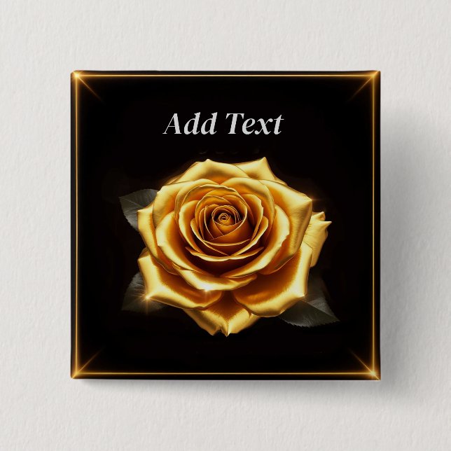Badge Carré 5 Cm Rose dorée aux bordures lumineuses (Devant)