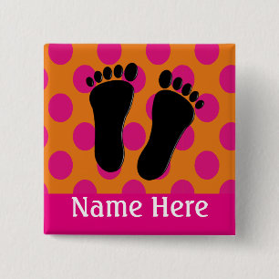 Badge Carré 5 Cm Rose et orange de boutons nommé de pédicure