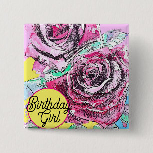 Badge Carré 5 Cm Rose rouge Aquarelle rose couleur rose maman art