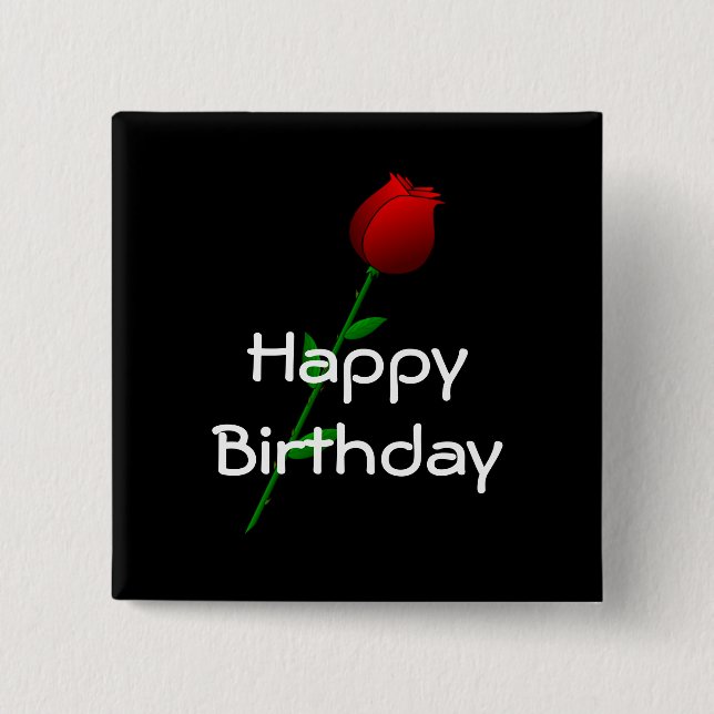 Badge Carré 5 Cm Rose rouge "Joyeux anniversaire" (Devant)