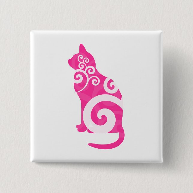Badge Carré 5 Cm Rose tourbillonnant de chat (Devant)