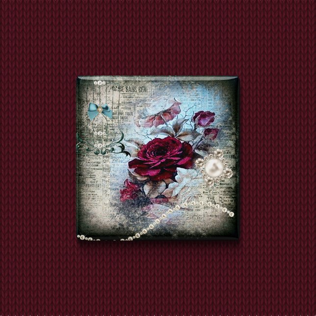 Badge Carré 5 Cm Rose victorien Ephemera (Créateur téléchargé)