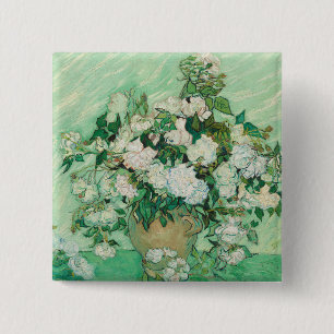Badge Carré 5 Cm Roses - Bouquet de fleurs