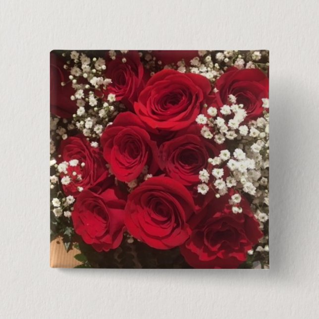 Badge Carré 5 Cm Roses et souffle du bébé (Devant)