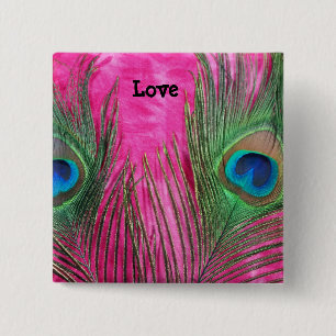 Badge Carré 5 Cm Roses indien et plumes de paon