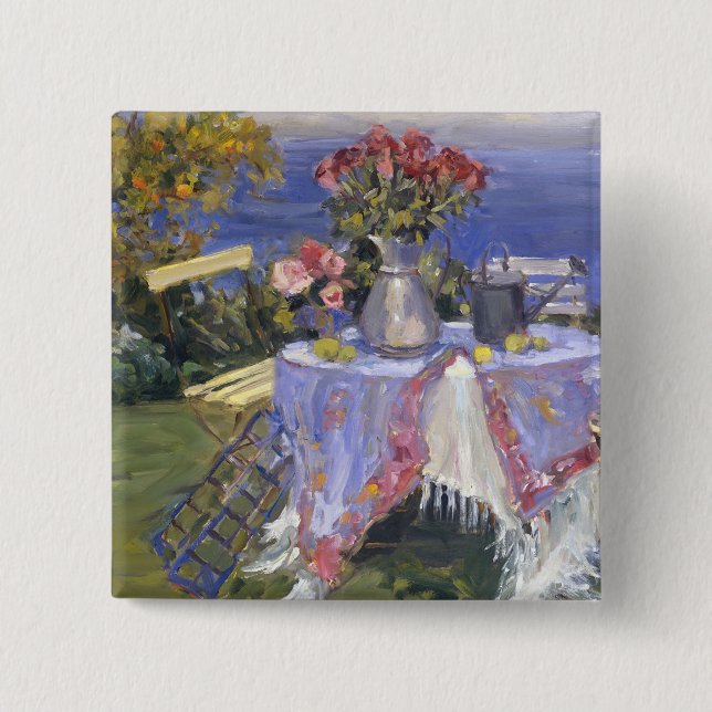 Badge Carré 5 Cm Roses par la mer (Devant)