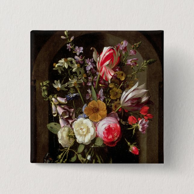 Badge Carré 5 Cm Roses, tulipes et d'autres fleurs (Devant)