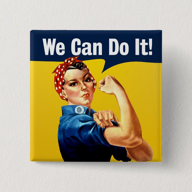 Badge Carré 5 Cm Rosie le Riveter| Bouton (Devant)