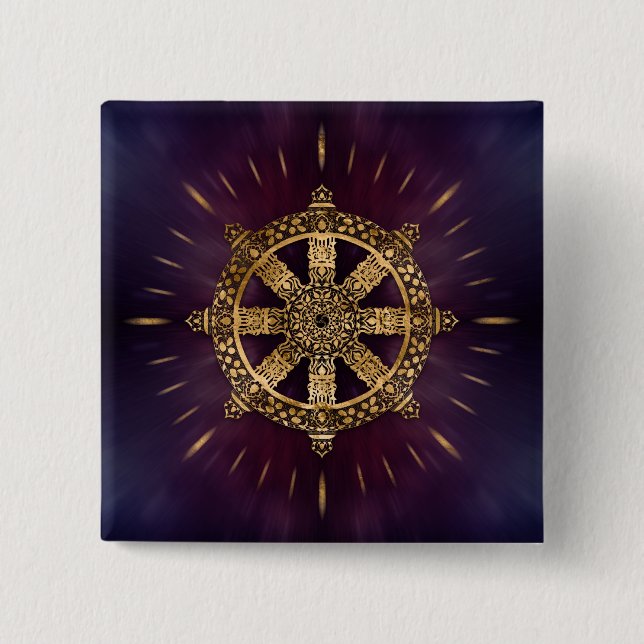 Badge Carré 5 Cm Roue Dharma - Dharmachakra (Devant)