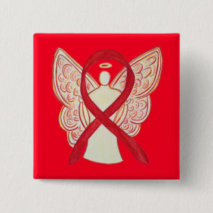 Badge Carré 5 Cm Rouge Angle de sensibilisation Ruban d'art personn