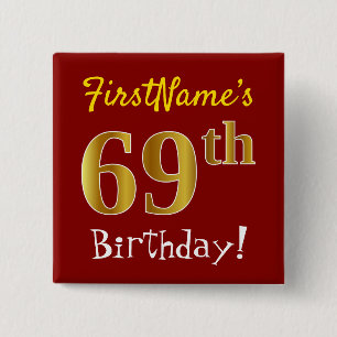 Badge Carré 5 Cm Rouge, anniversaire d'or de Faux