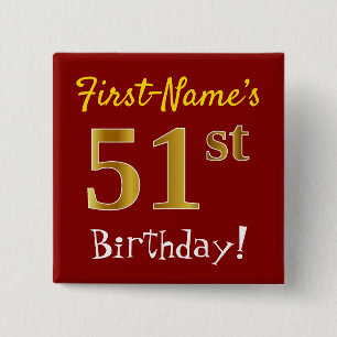 Badge Carré 5 Cm Rouge, anniversaire d'or de Faux