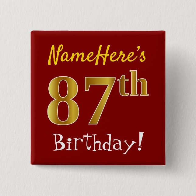 Badge Carré 5 Cm Rouge, anniversaire d'or de Faux (Devant)