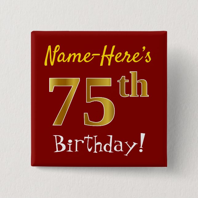 Badge Carré 5 Cm Rouge, anniversaire d'or de Faux (Devant)