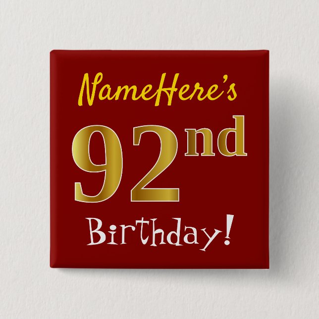 Badge Carré 5 Cm Rouge, anniversaire d'or de Faux (Devant)