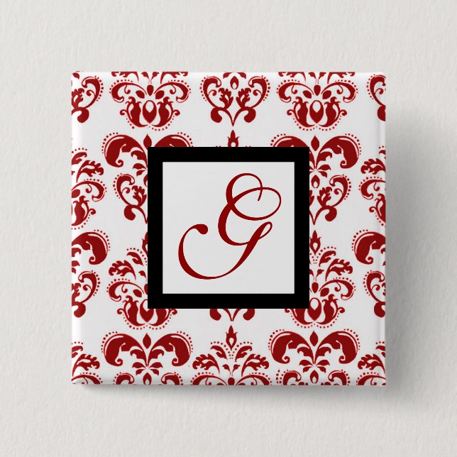 BADGE CARRÉ 5 CM ROUGE BLANC DOMMASK CARRÉ NOIR MONOGRAM (Devant)