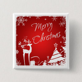 Badge Carré 5 Cm Rouge, bouton blanc de flocons de neige de Joyeux