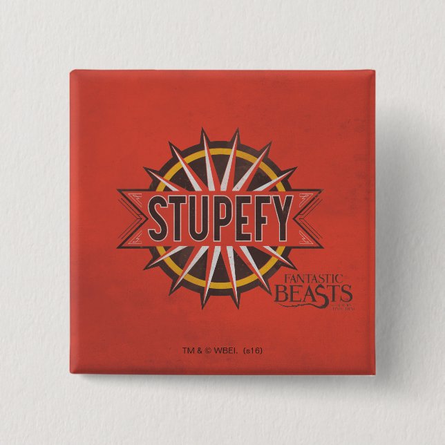 Badge Carré 5 Cm Rouge & Or Stupefy Spell Graphic (Devant)